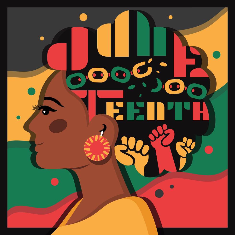 juneteenth typografie in afrohaar vector