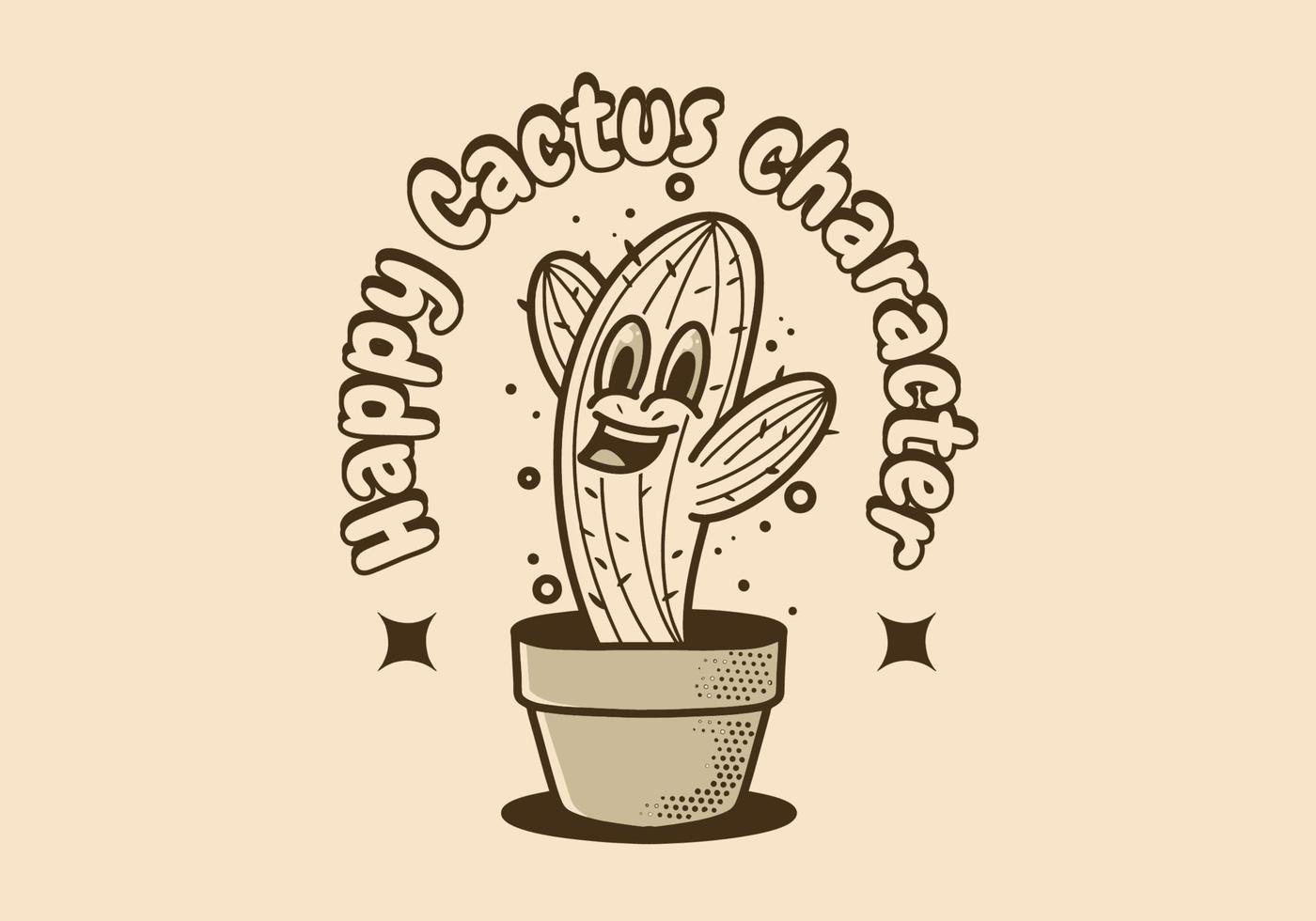 mascotte karakter illustratie van cactus met een vrolijk gezicht in een pot vector