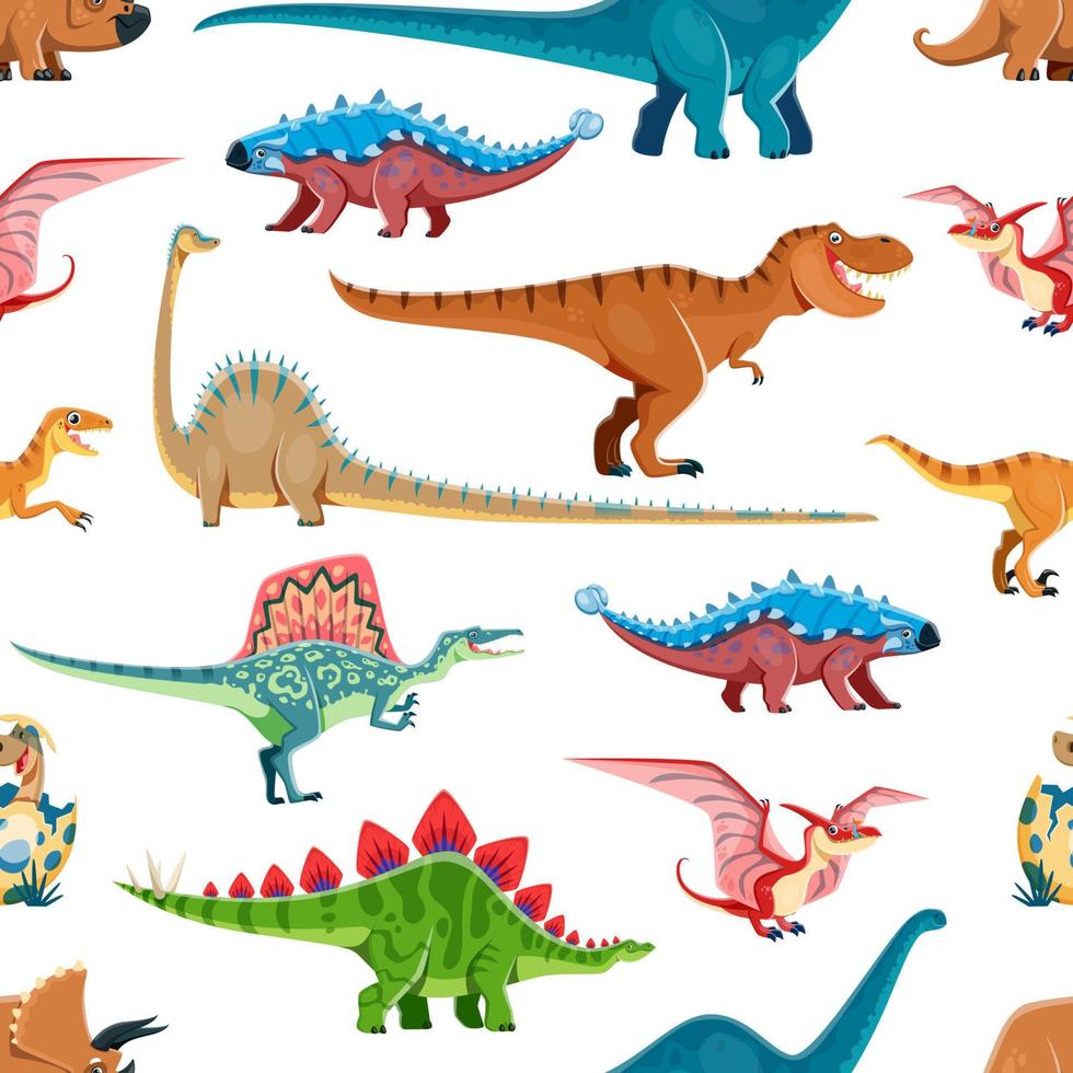 tekenfilm dinosaurus grappig tekens naadloos patroon vector