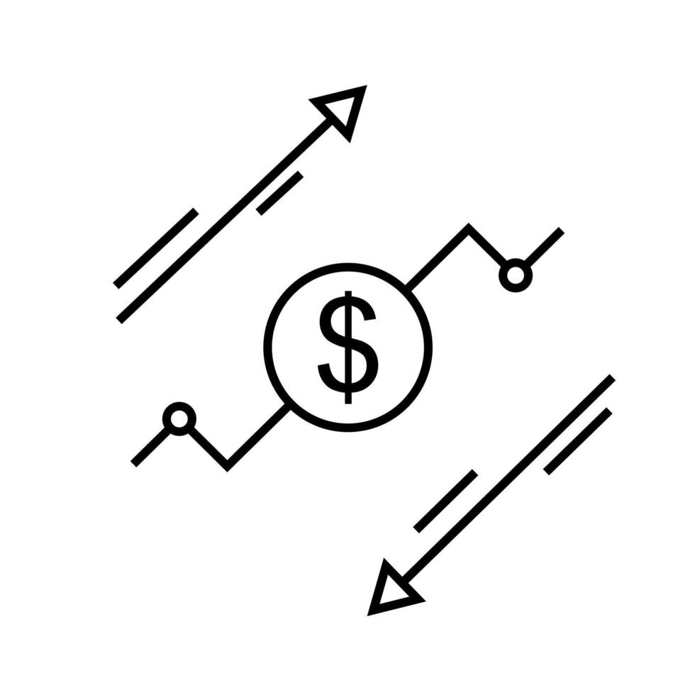 kosten verminderen vector icoon. toenemen illustratie teken of symbool. risico analyse logo. voordeel dollar concept.