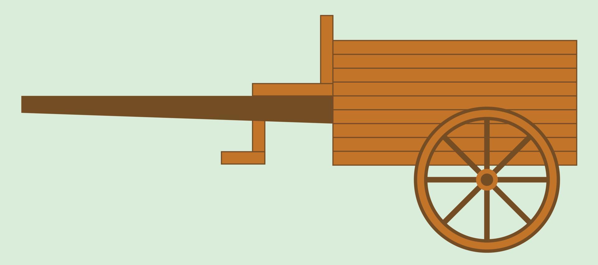 oud houten wagon met wiel, paard wagen, bruin en groen kleuren, oud kar illustratie vector, oud voertuig en vervoer methode, geschikt voor kinderen verhalen en leerzaam inhoud, wagon banier vector