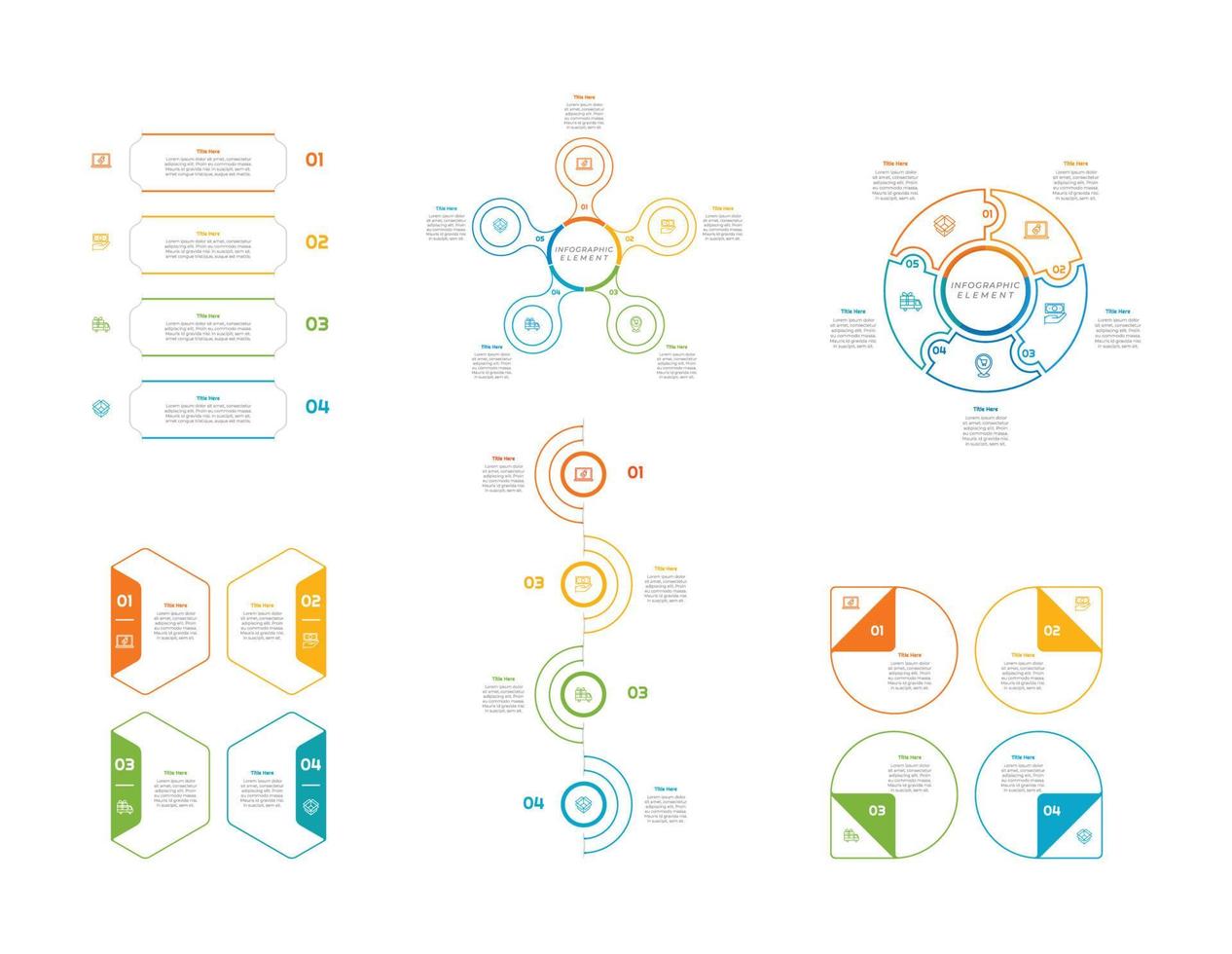 infographic bundel reeks met 4, 5, 6 stappen, opties of processen voor workflow lay-out, diagram, jaar- rapport, presentatie en web ontwerp. vector