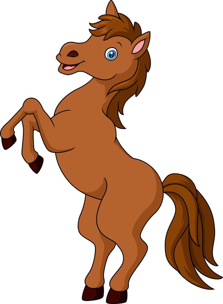 schattig bruin paard staand tekenfilm Aan wit achtergrond vector