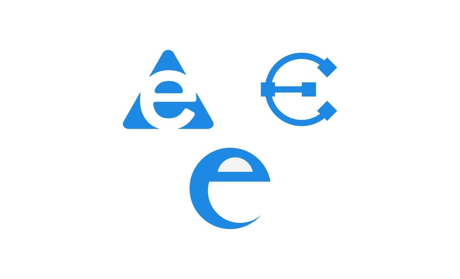 eerste e-logo set ontwerpsjabloon vector