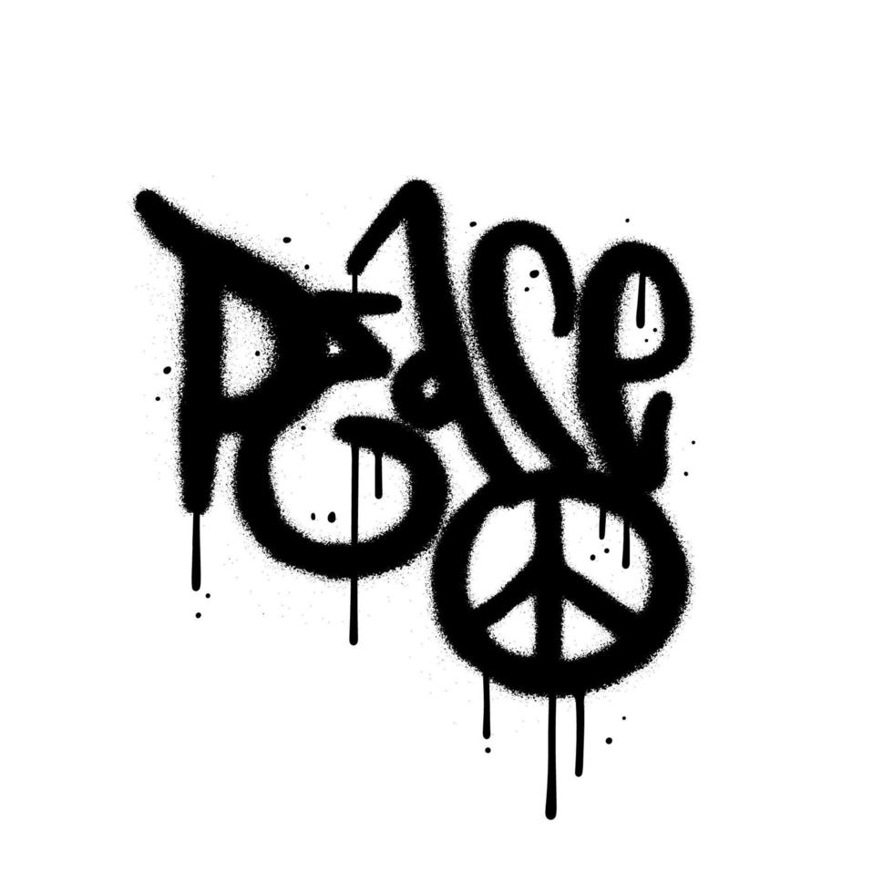 y2k stedelijk graffiti vrede woord en symbool gespoten in zwart. muur kunst getextureerde belettering in 90s typografie ontwerp stijl perfect voor poster, groet kaart,t-shirt,banner,sticker,web. vector illustratie.
