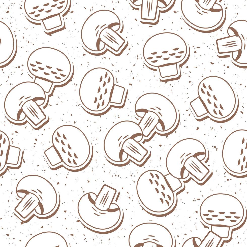 naadloos monochroom patroon met champignons in gemakkelijk stijl. elementen Leuk vinden stickers van champignon plakjes. mooi zo voor branding, decoratie van voedsel pakket, Hoes ontwerp, decoratief afdrukken, achtergrond vector