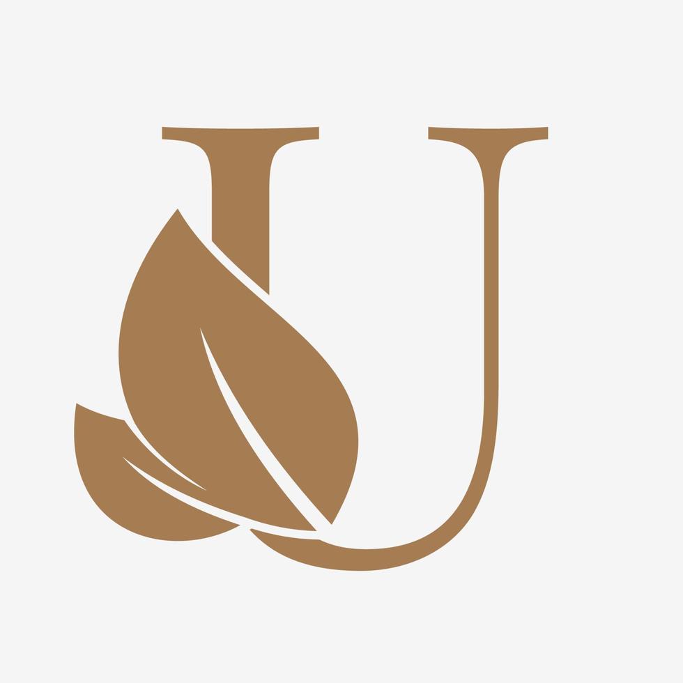 brief u met blad decoratie eerste luxe vector logo ontwerp