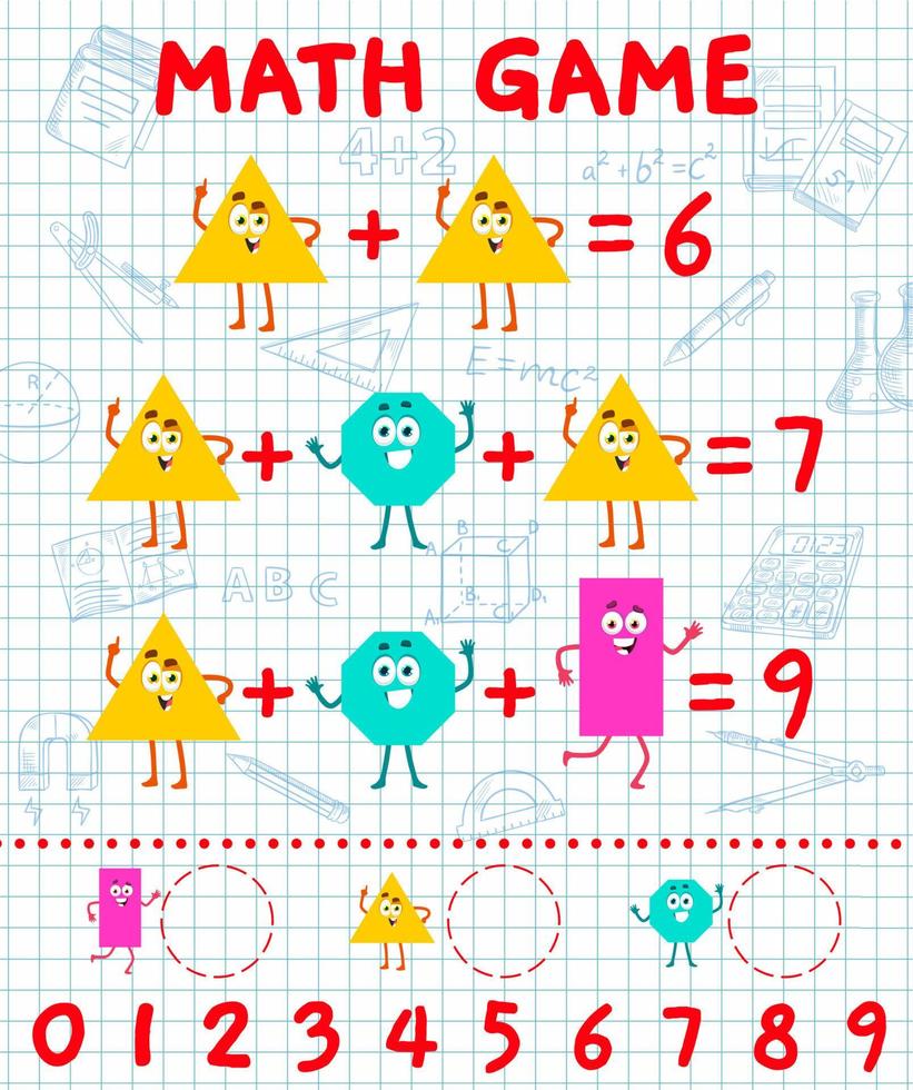 toevoeging wiskunde spel met tekenfilm vorm tekens vector