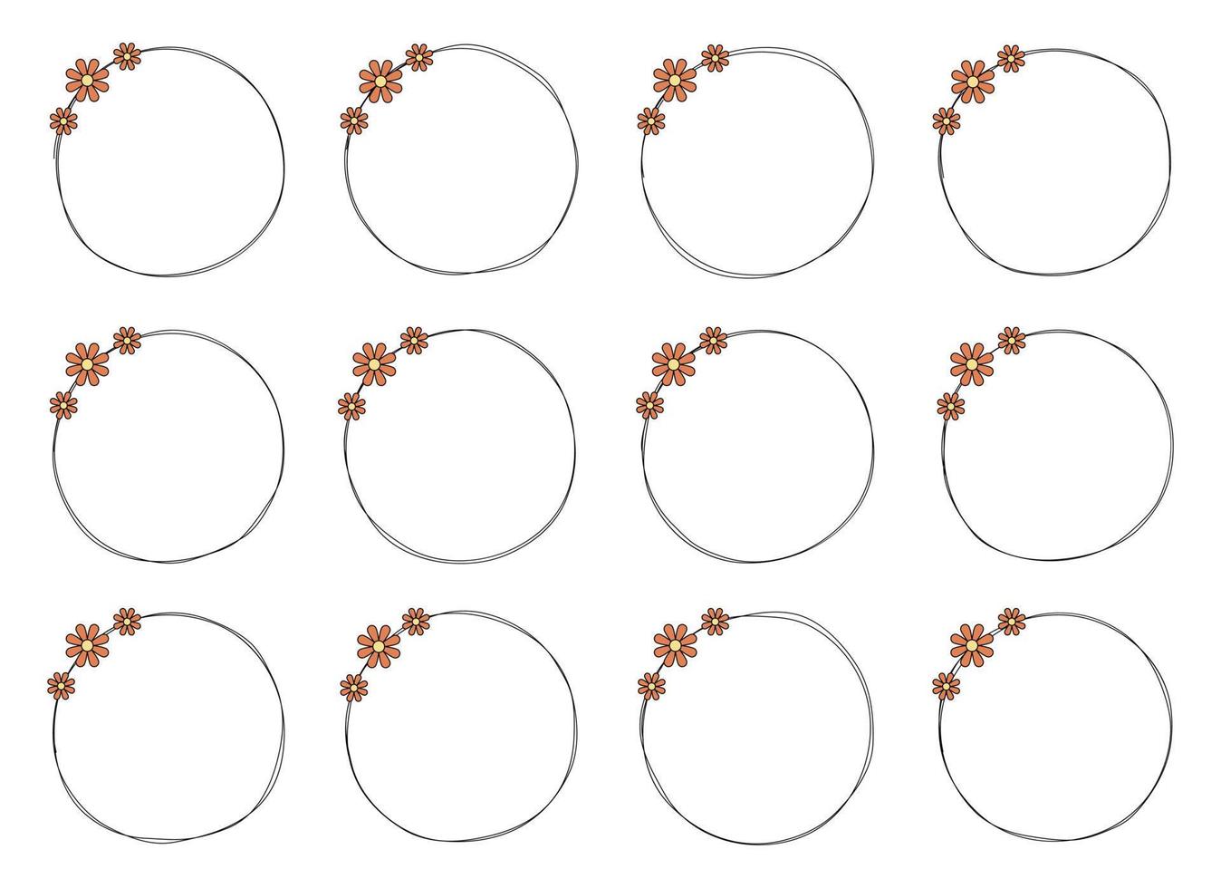 hand- getrokken cirkel kader decoratie element met bloemen klem kunst vector