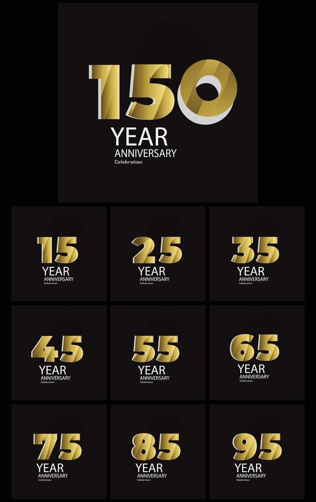 instellen jaar verjaardag viering gouden en zwarte achtergrond kleur vector sjabloon ontwerp illustratie