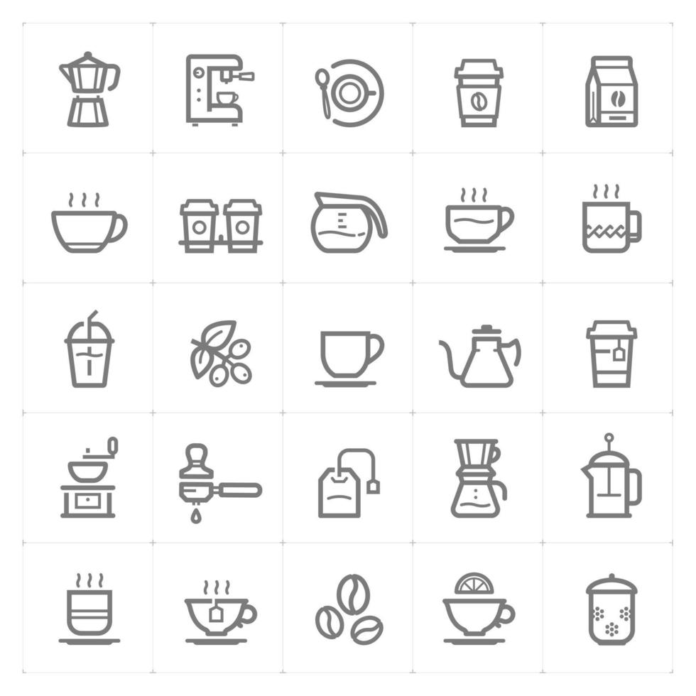 koffie en thee lijn pictogrammen. vectorillustratie op witte achtergrond. vector