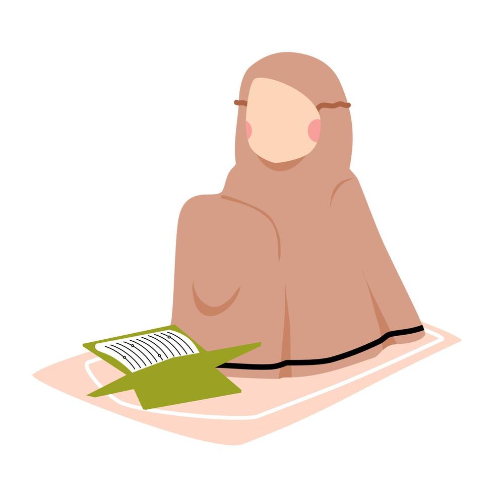 moslim meisje bidden en lezen koran vector