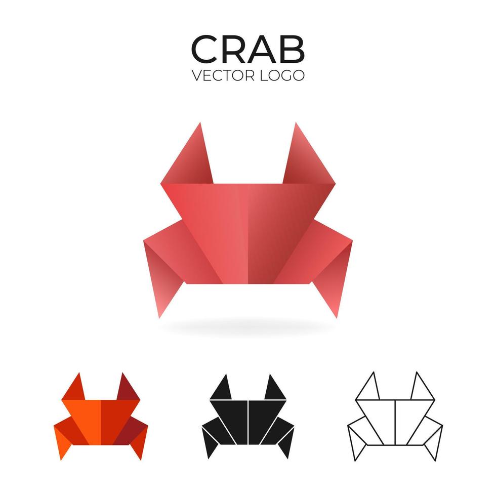 origami vector logo reeks met krab. geïsoleerd logo met krab in verschillend variaties. verloop, kleur, zwart en schets logotype voor bedrijf, grafisch ontwerp en zo Aan.