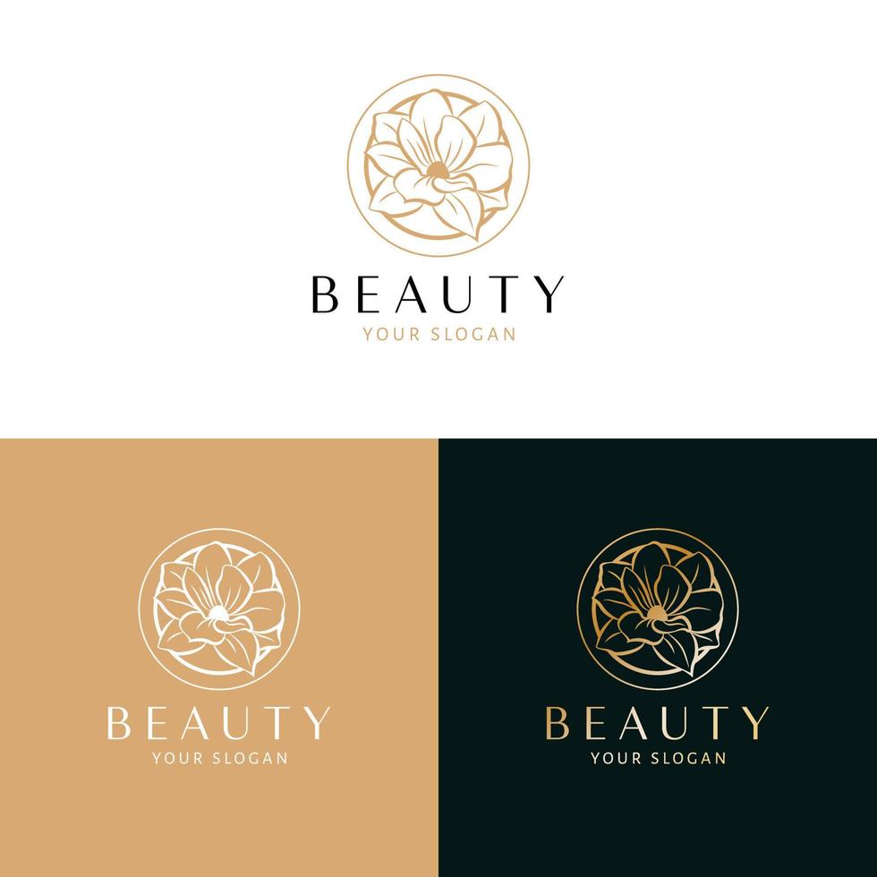 schoonheid en schoonheidsmiddelen logo ontwerp. magnolia bloem vector logo. bloemen logo sjabloon.