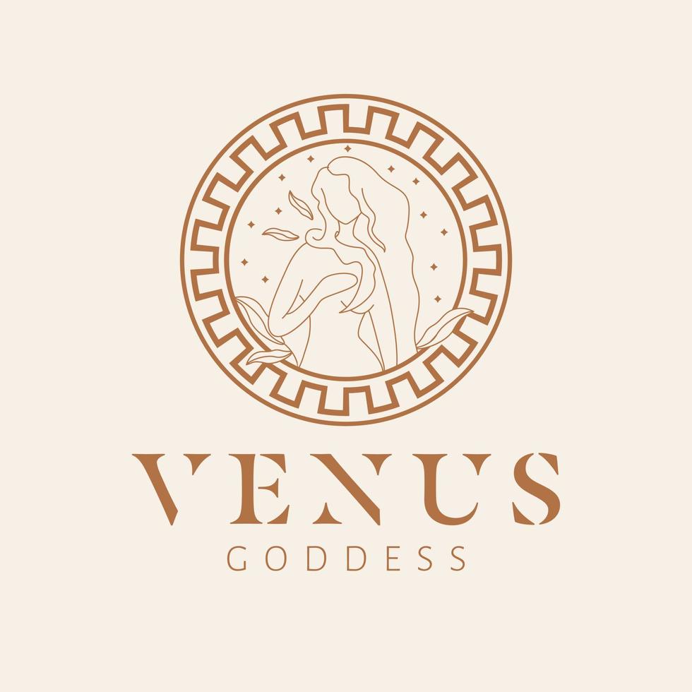 Venus godin logo ontwerp. godin vector logo. schoonheid en kunst industrie logo sjabloon. godin van schoonheid, vleselijk liefde, wens, vruchtbaarheid en voorspoed.