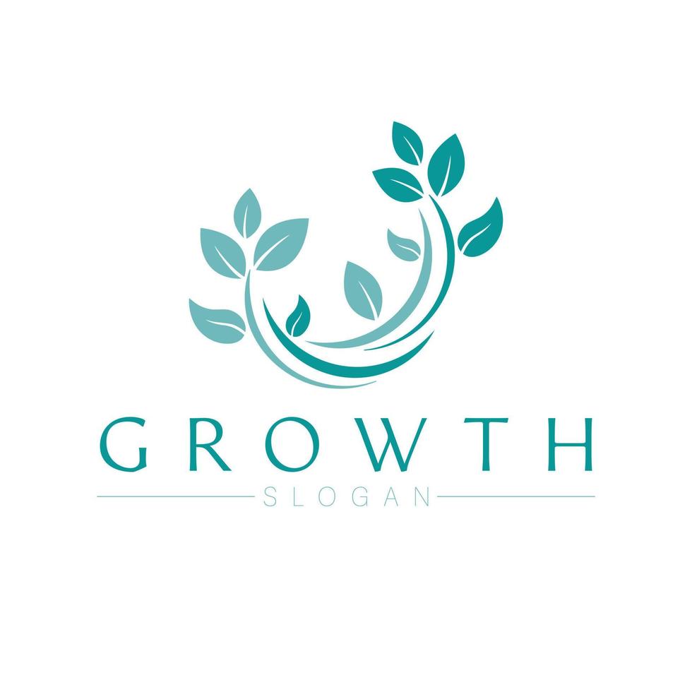 groei vector logo ontwerp. abstract bladeren groei logo. aquamarijn bladeren en lijnen ronde logo sjabloon.