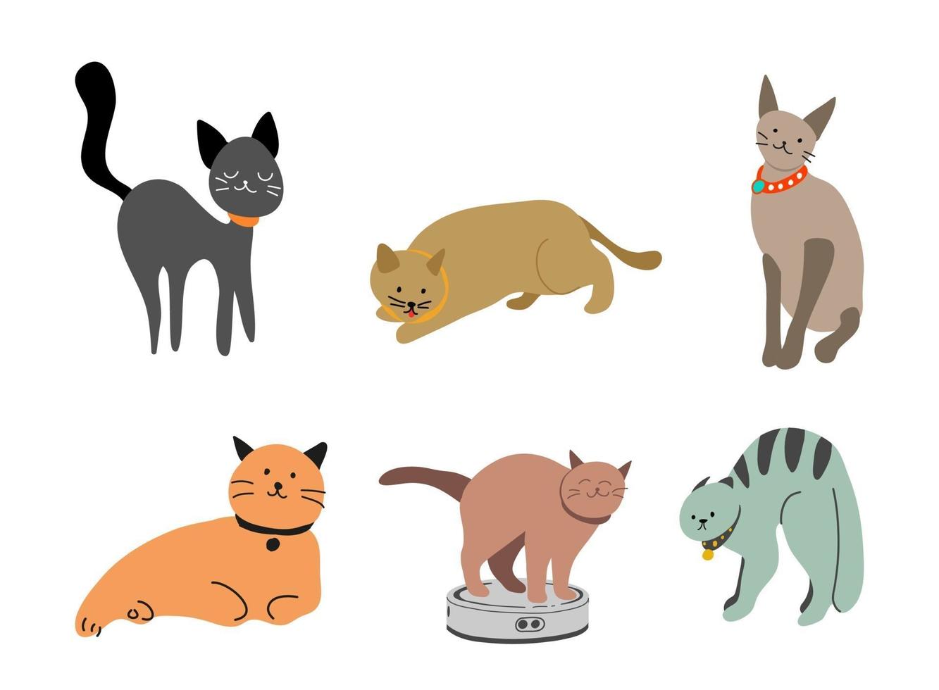 verschillende grappige schattige katten set. doodle cartoon stijl. vector