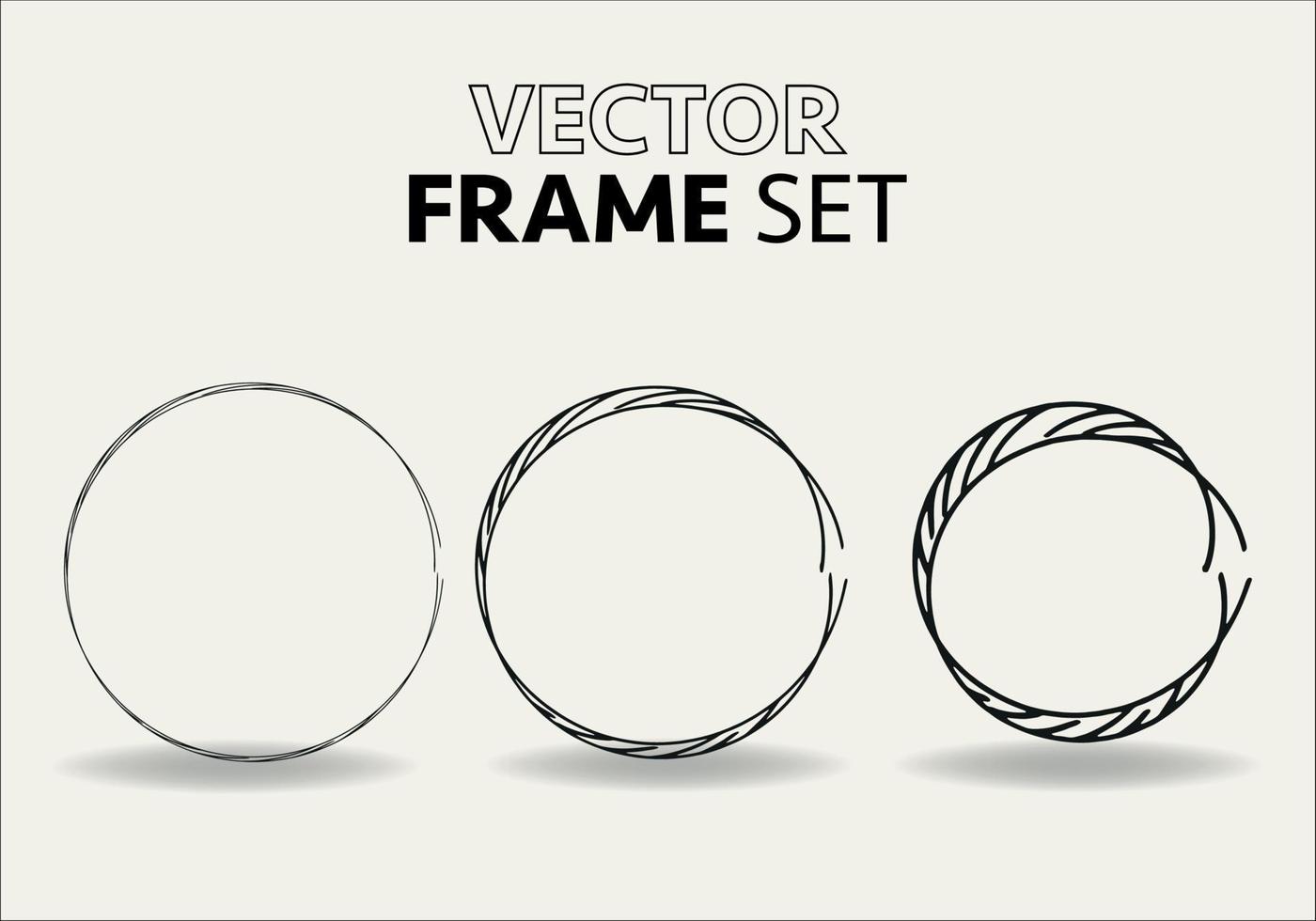 hand- getrokken cirkels schetsen kader vector set. rondes kattebelletje lijn cirkels. vector illustraties.