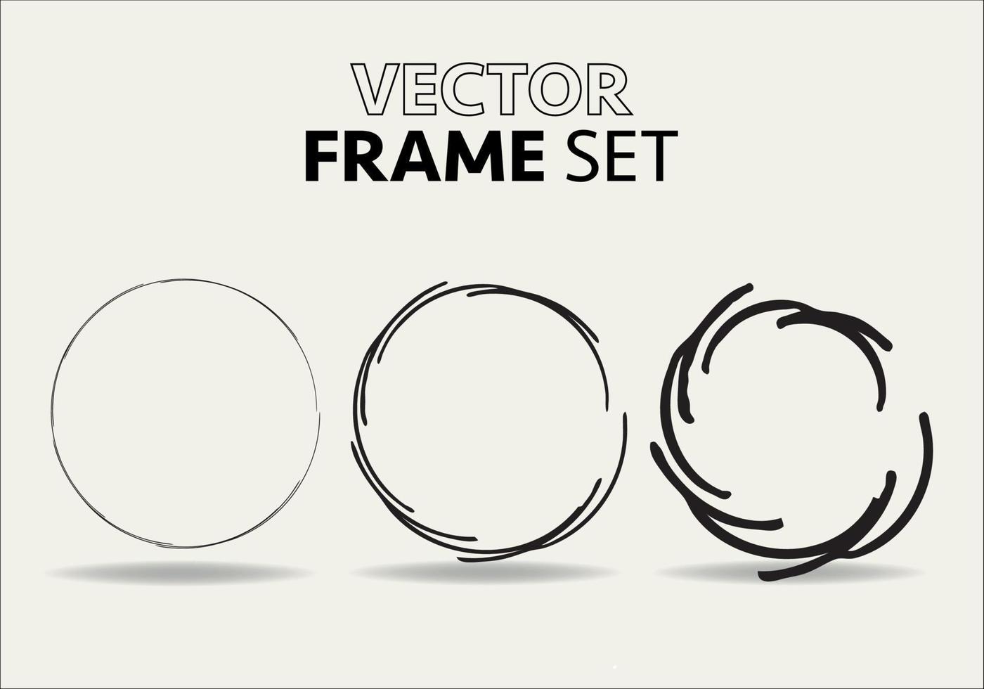 hand- getrokken cirkels schetsen kader vector set. rondes kattebelletje lijn cirkels. vector illustraties.