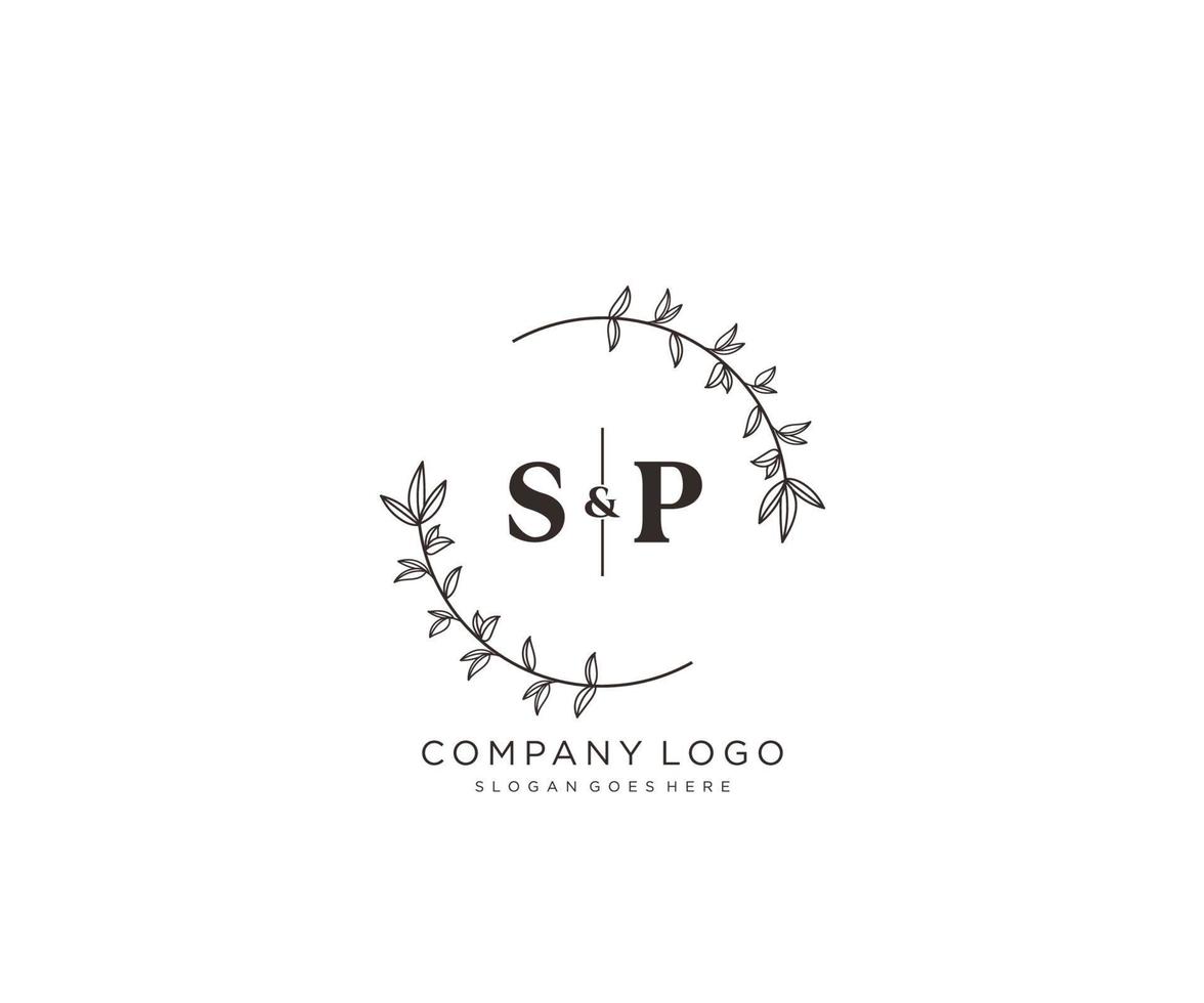 eerste sp brieven mooi bloemen vrouwelijk bewerkbare premade monoline logo geschikt voor spa salon huid haar- schoonheid winkel en kunstmatig bedrijf. vector