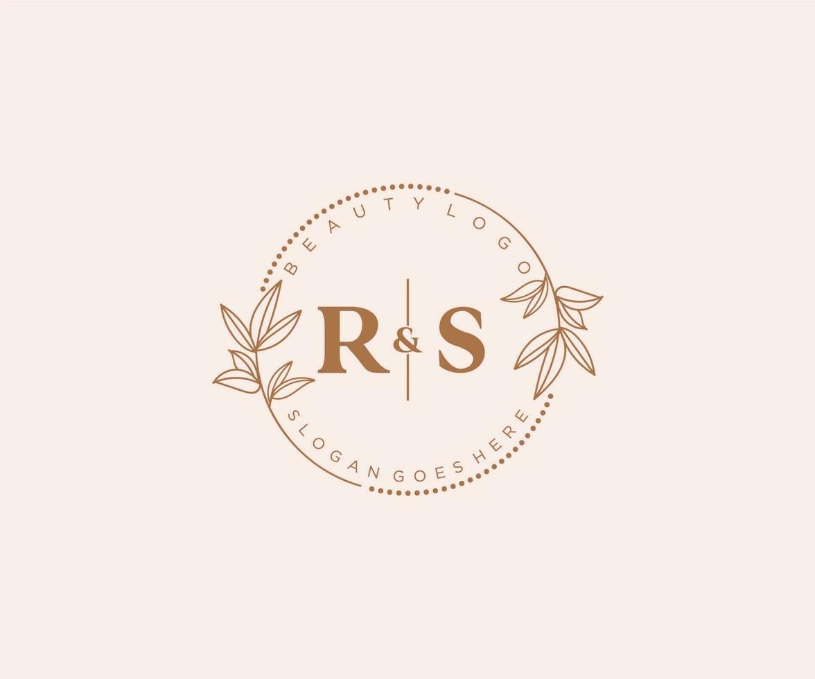 eerste rs brieven mooi bloemen vrouwelijk bewerkbare premade monoline logo geschikt voor spa salon huid haar- schoonheid winkel en kunstmatig bedrijf. vector