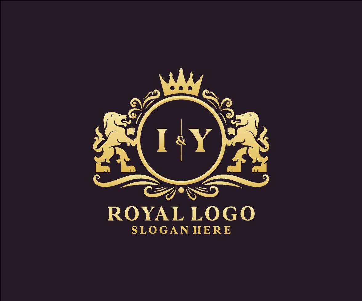 eerste iy brief leeuw Koninklijk luxe logo sjabloon in vector kunst voor restaurant, royalty, boetiek, cafe, hotel, heraldisch, sieraden, mode en andere vector illustratie.