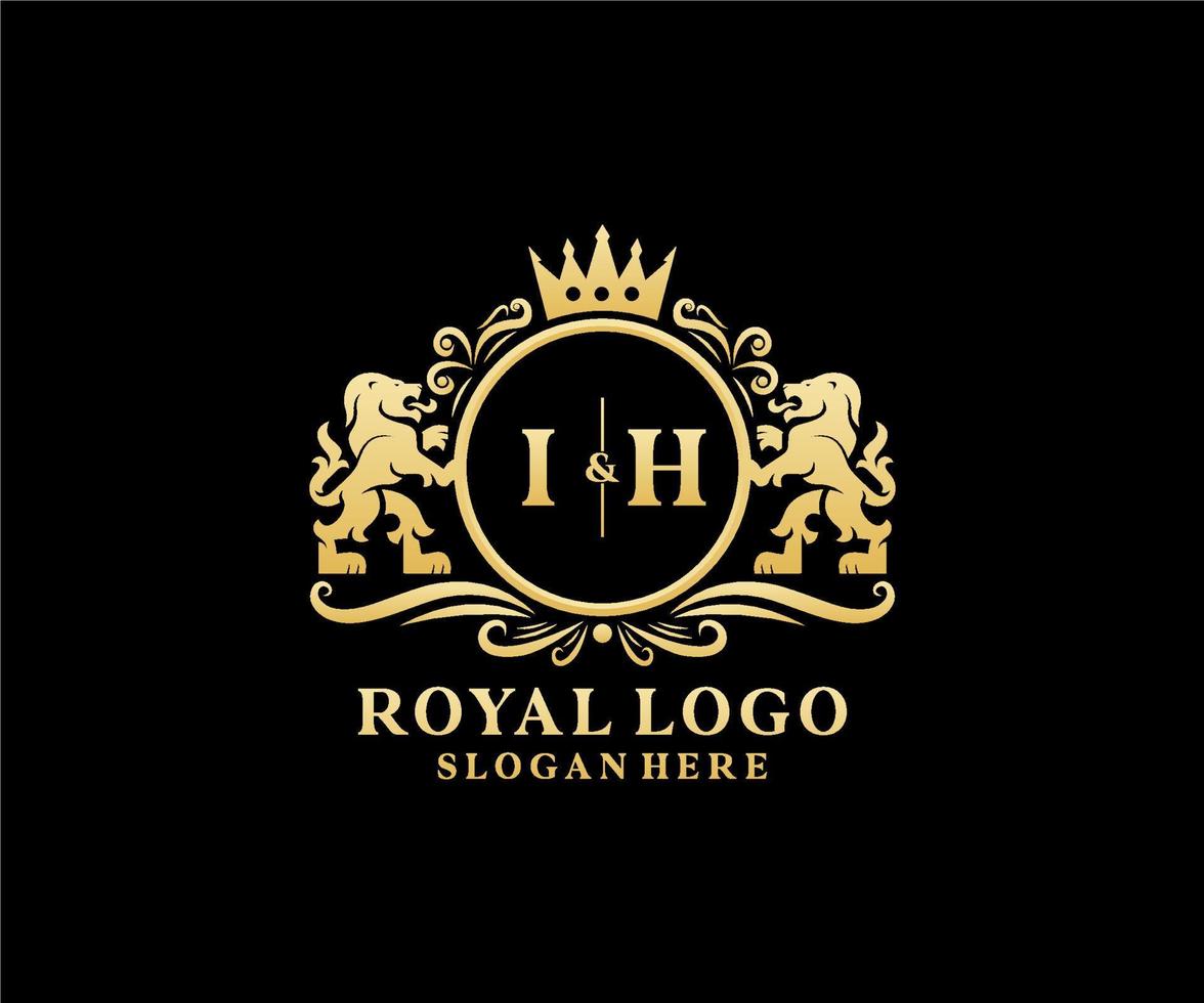 eerste ih brief leeuw Koninklijk luxe logo sjabloon in vector kunst voor restaurant, royalty, boetiek, cafe, hotel, heraldisch, sieraden, mode en andere vector illustratie.