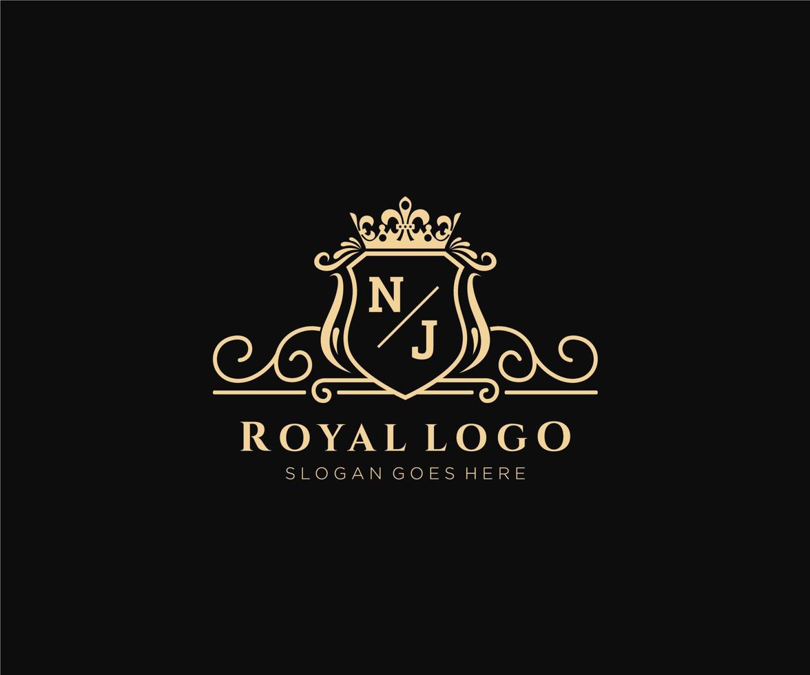 eerste nj brief luxueus merk logo sjabloon, voor restaurant, royalty, boetiek, cafe, hotel, heraldisch, sieraden, mode en andere vector illustratie.