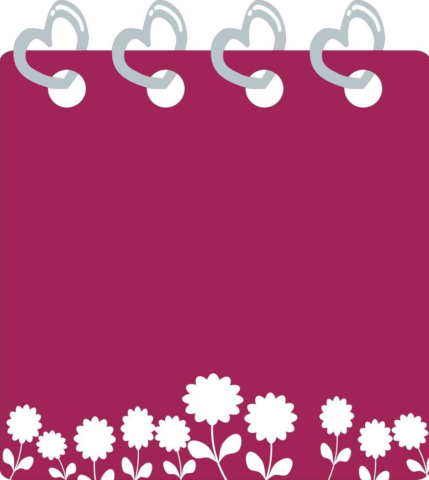 diep roze kleur kalender met hart vorm ringen en wit bloemen patroon. vector illustratie. bruiloft , valentijnsdag kalender uitnodiging.