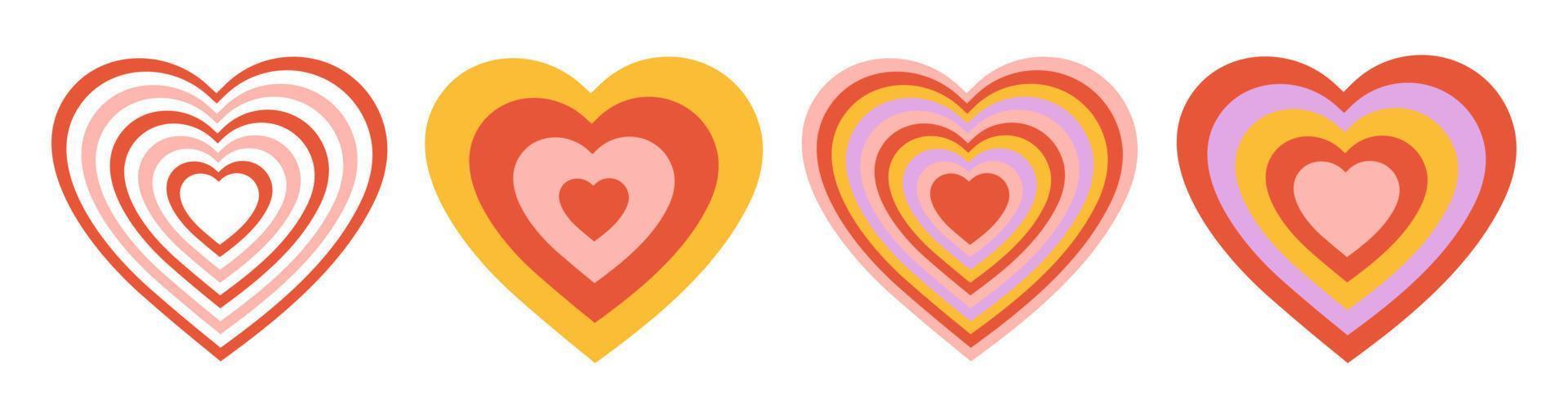 vector reeks tunnel romantisch harten. retro kleurrijk achtergrond in stijl jaren 70, jaren 80. concentrisch harten geïsoleerd pictogrammen.