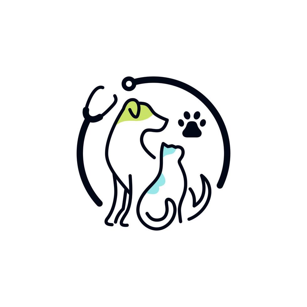 Gezondheid pet.eps , een gecombineerd hond en kat logo en een stethoscoop symboliseert huisdier medisch zorg vector