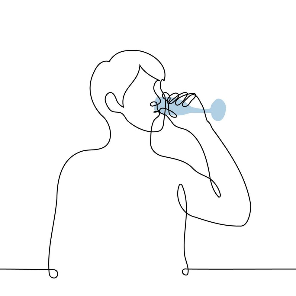 Mens drinken Champagne van een glas - een lijn tekening vector. concept proeven, drinker vector