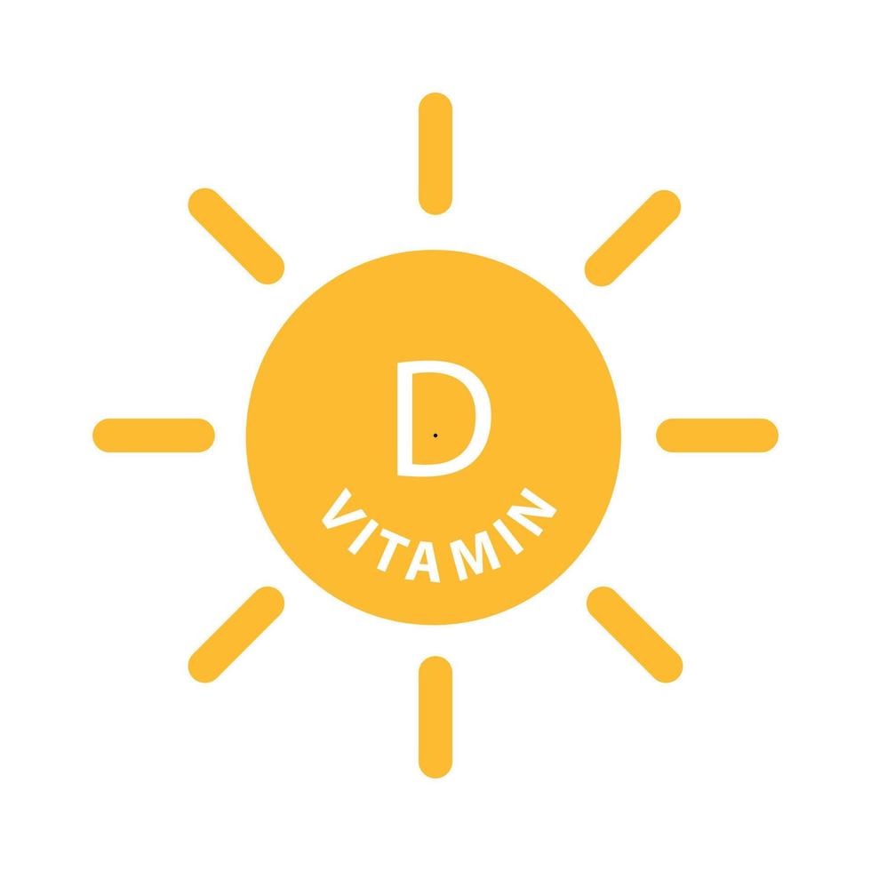 vitamine d tekst met zon icoon vector schoonheid, apotheek, voeding huid zorg concept voor grafisch ontwerp, logo, website, sociaal media, mobiel app, ui illustratie