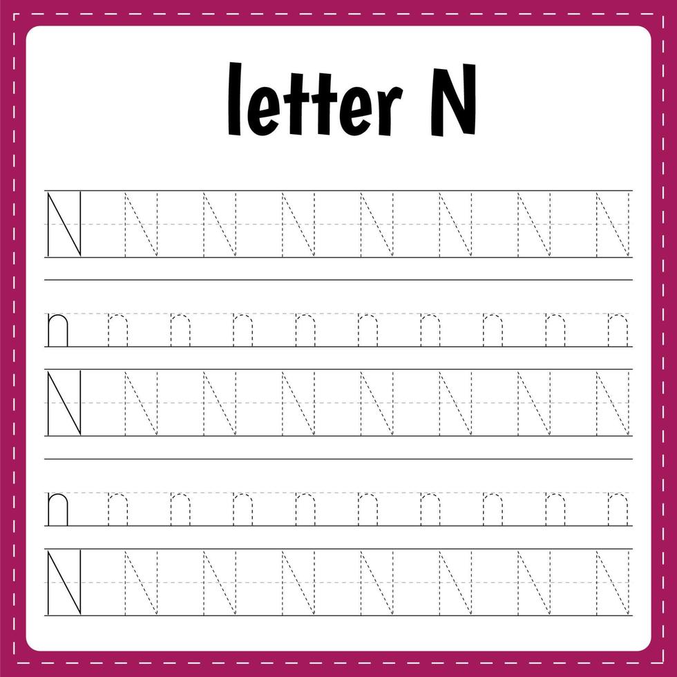 schrijven brieven. traceren bladzijde. praktijk vel. werkblad voor kinderen. leren alfabet. brief n vector