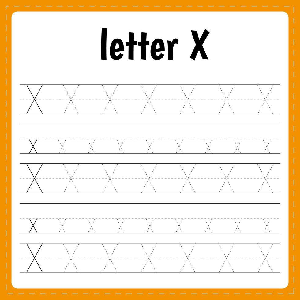 schrijven brieven. traceren bladzijde. praktijk vel. werkblad voor kinderen. leren alfabet. brief X vector