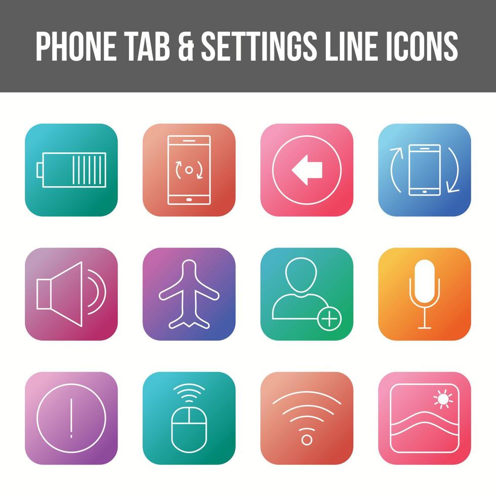 uniek telefoon tab en instellingen vector lijn icoon reeks