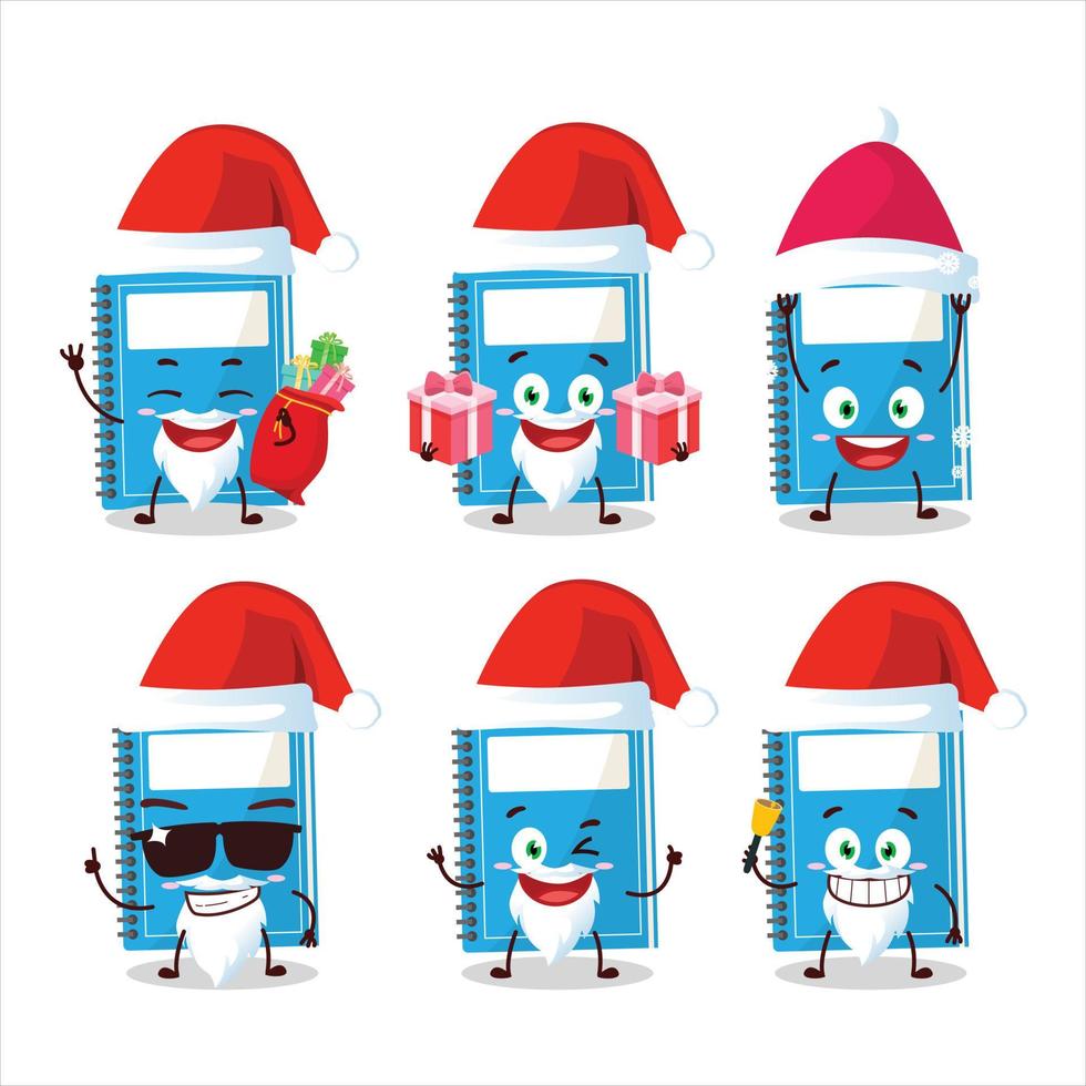 de kerstman claus emoticons met blauw studie boek tekenfilm karakter vector