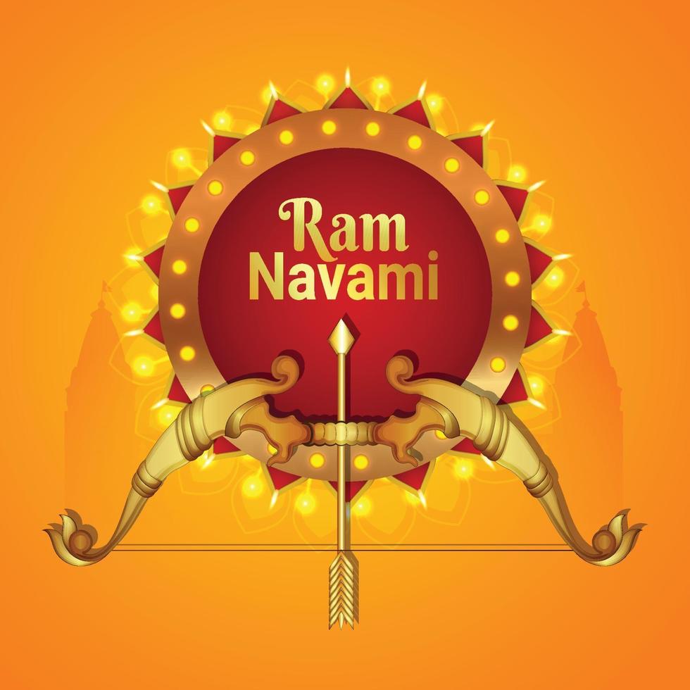 creatieve illustratie van heer rama voor gelukkige ram navami met gouden boog met pijl of heer rama vector