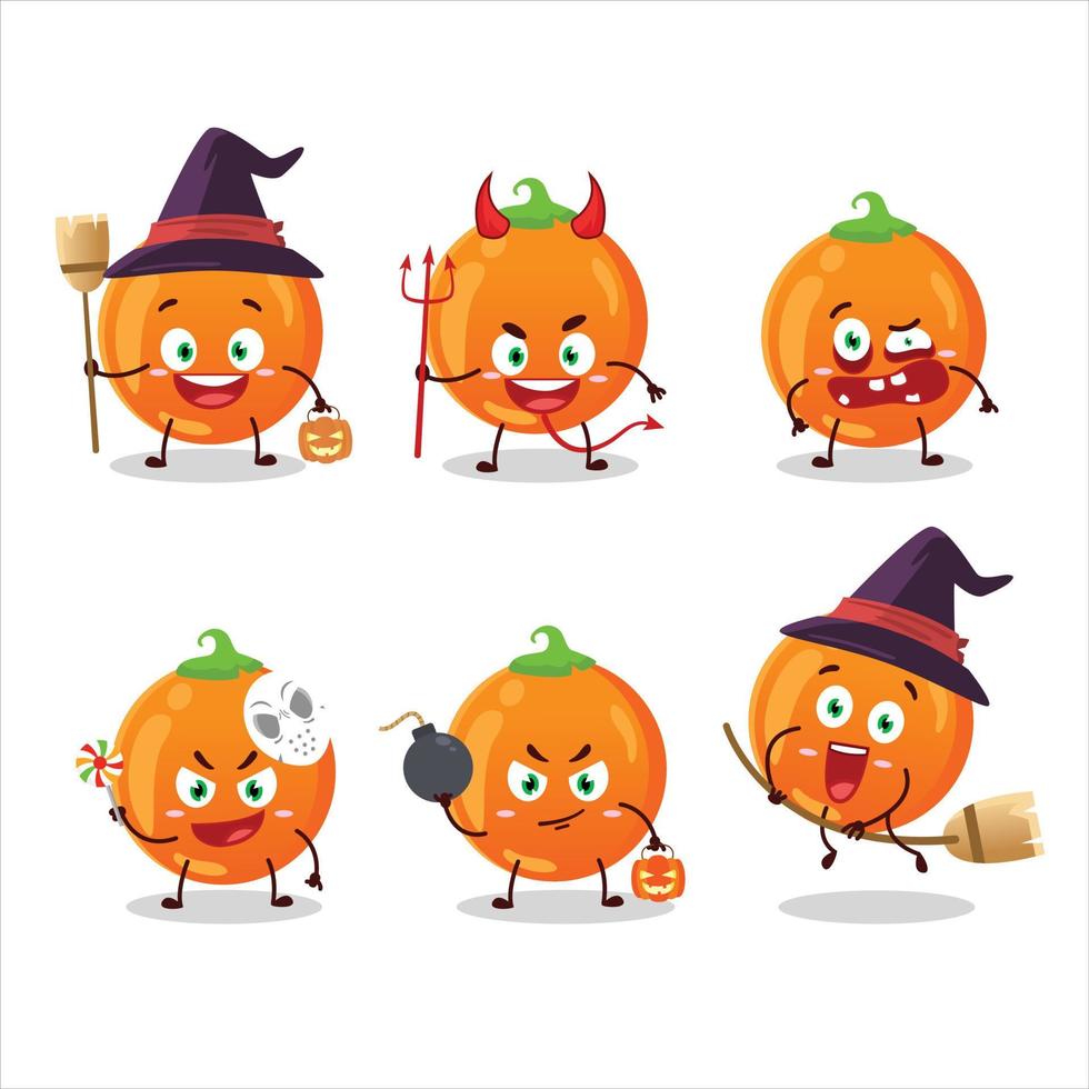 halloween uitdrukking emoticons met tekenfilm karakter van halloween oranje snoep vector