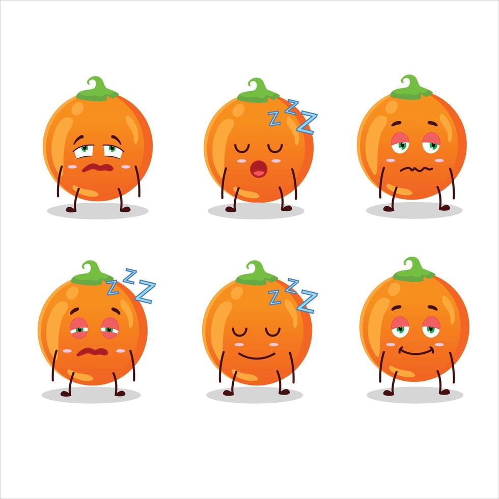tekenfilm karakter van halloween oranje snoep met slaperig uitdrukking vector