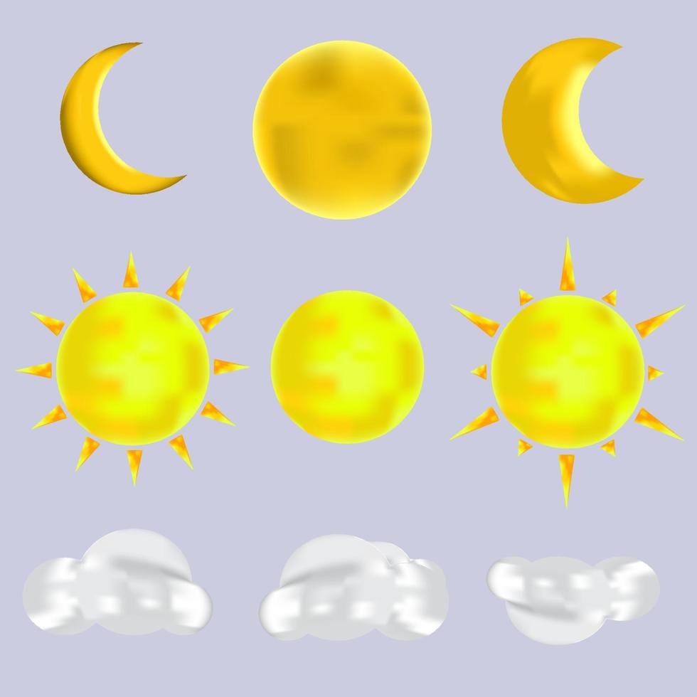 maan, zon en lucht 3d vector bundel