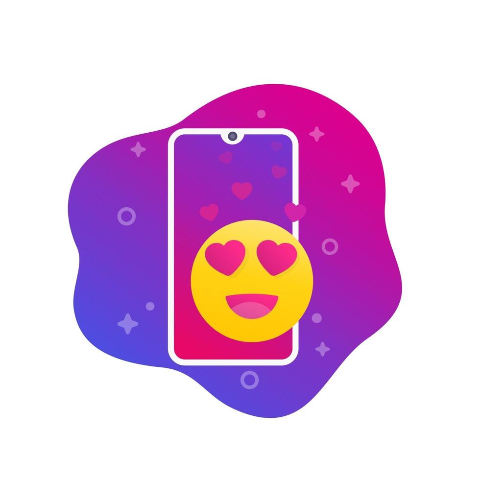 gelukkige emoji met hartjesogen op scherm van smartphone, vector