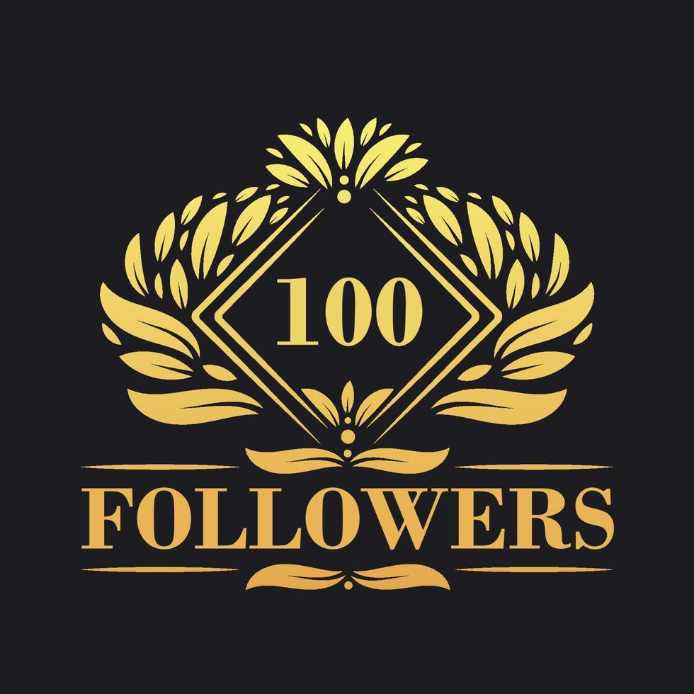 100 volgers viering ontwerp. luxueus 100 volgers logo voor sociaal media volgers vector