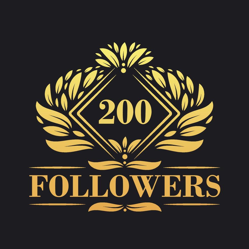 200 volgers viering ontwerp. luxueus 200 volgers logo voor sociaal media volgers vector