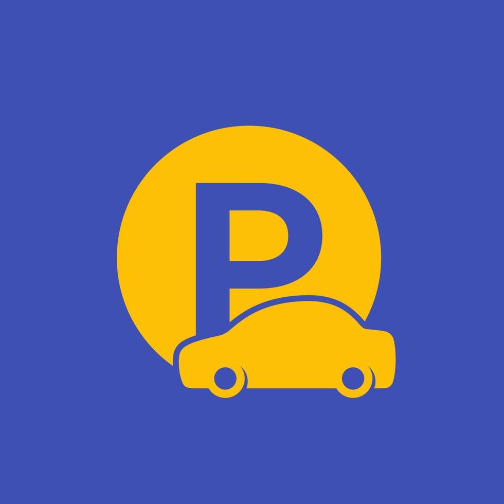 parkeerplaats bord, vector pictogram met auto