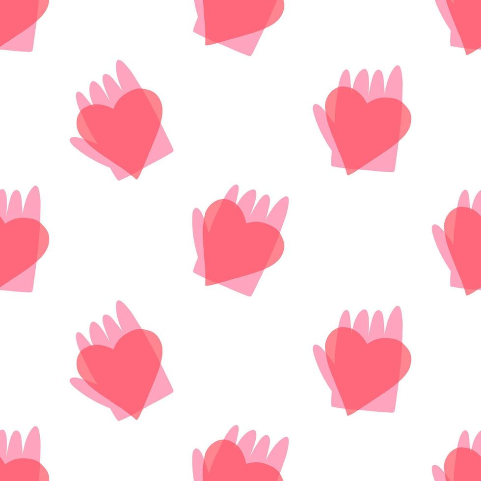 hand- getrokken hand- houdt hart, Valentijnsdag dag naadloos patroon - vlak vector illustratie Aan wit achtergrond. concepten van liefde, liefdadigheid en bijdrage.