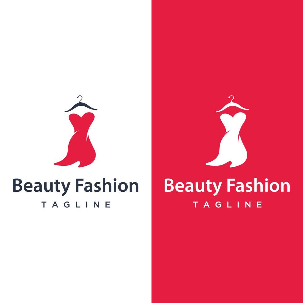 Dames mode logo sjabloon met kleren hanger, luxe kleding.logo voor zaken, boetiek, mode winkel, model, winkelen en schoonheid. vector