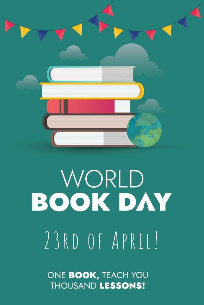 wereld boek dag. 23e april boek dag viering. bibliotheek boeken verzameling. nieuw boek dag post voor sociaal media vector