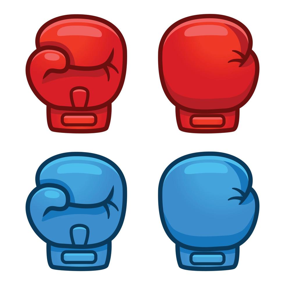 tekenfilm rood en blauw boksen handschoen icoon, voorkant en rug. geïsoleerd vector illustratie.