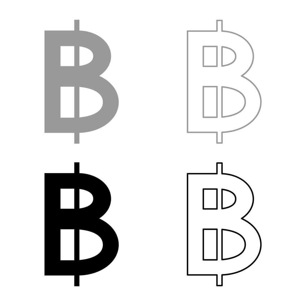 symbool baht Thailand geld contant geld valuta teken reeks icoon grijs zwart kleur vector illustratie beeld solide vullen schets contour lijn dun vlak stijl